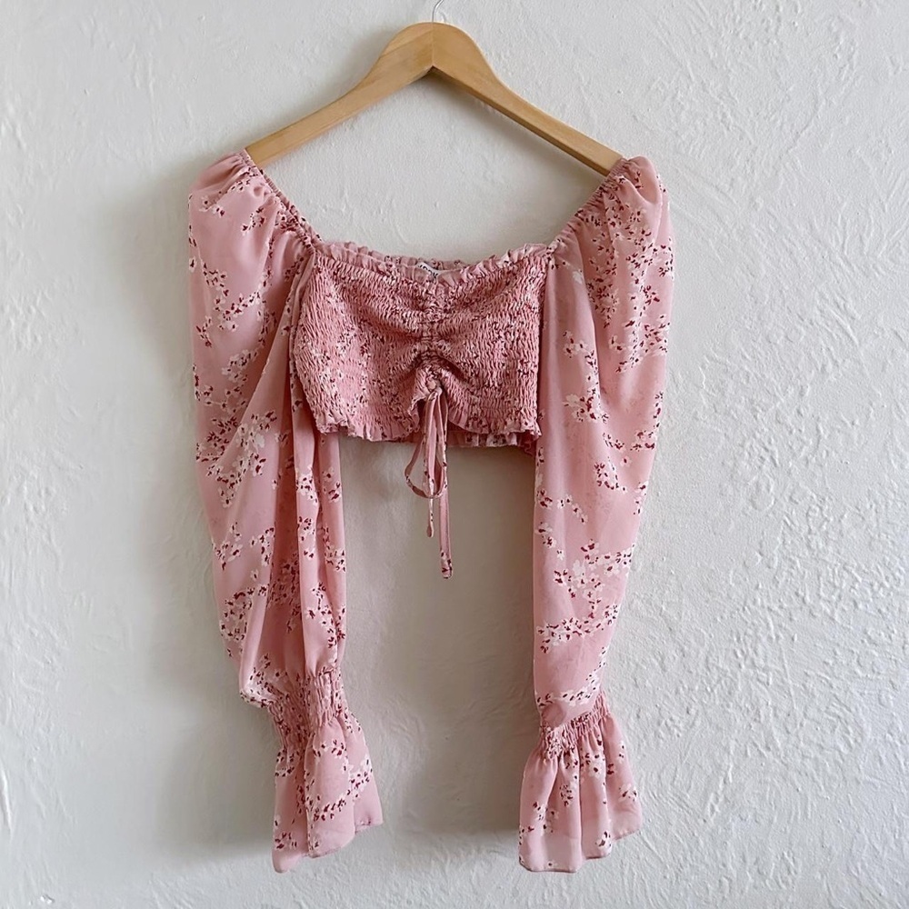 ✨Host Pick✨ Kooka Pink Floral Peasant Milkmaid Cropped Top Size S